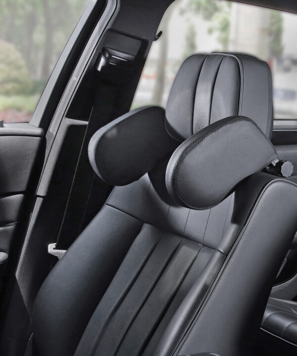 Adjustable Car Headrest Pillow – Soft Leather Neck Support for Travel & Sleep