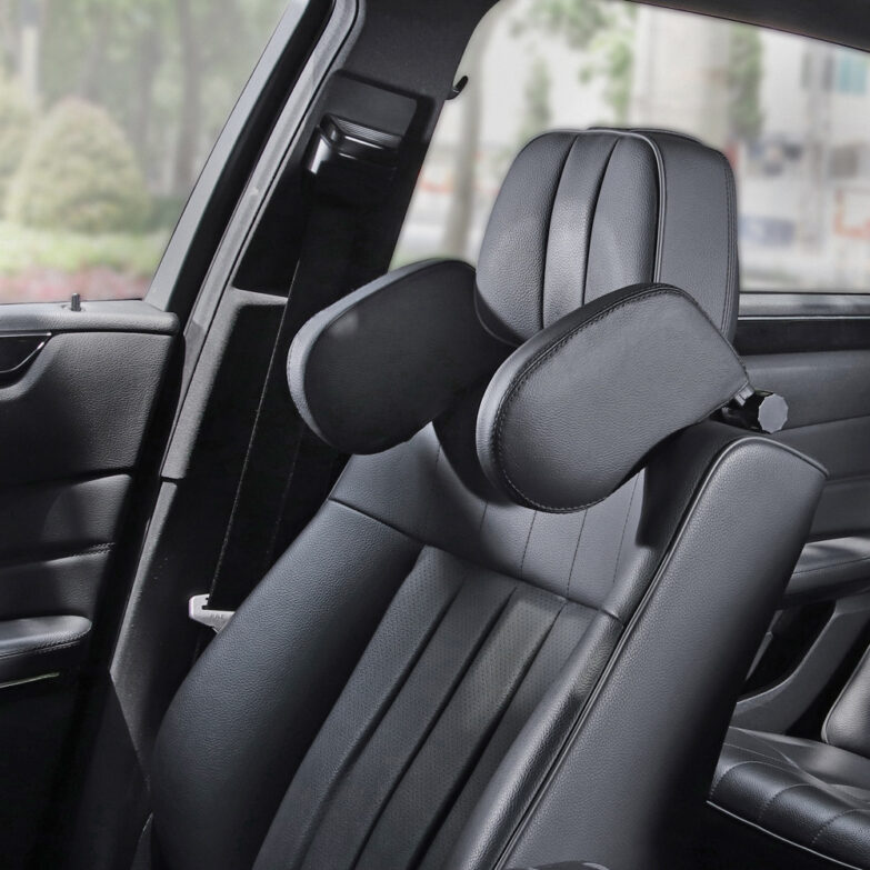 Adjustable Car Headrest Pillow – Soft Leather Neck Support for Travel & Sleep